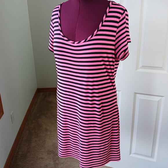 Just Love Hot Pink & Black striped T-shirt Dress 2X repaired comfy retro 90s - Picture 16 of 16